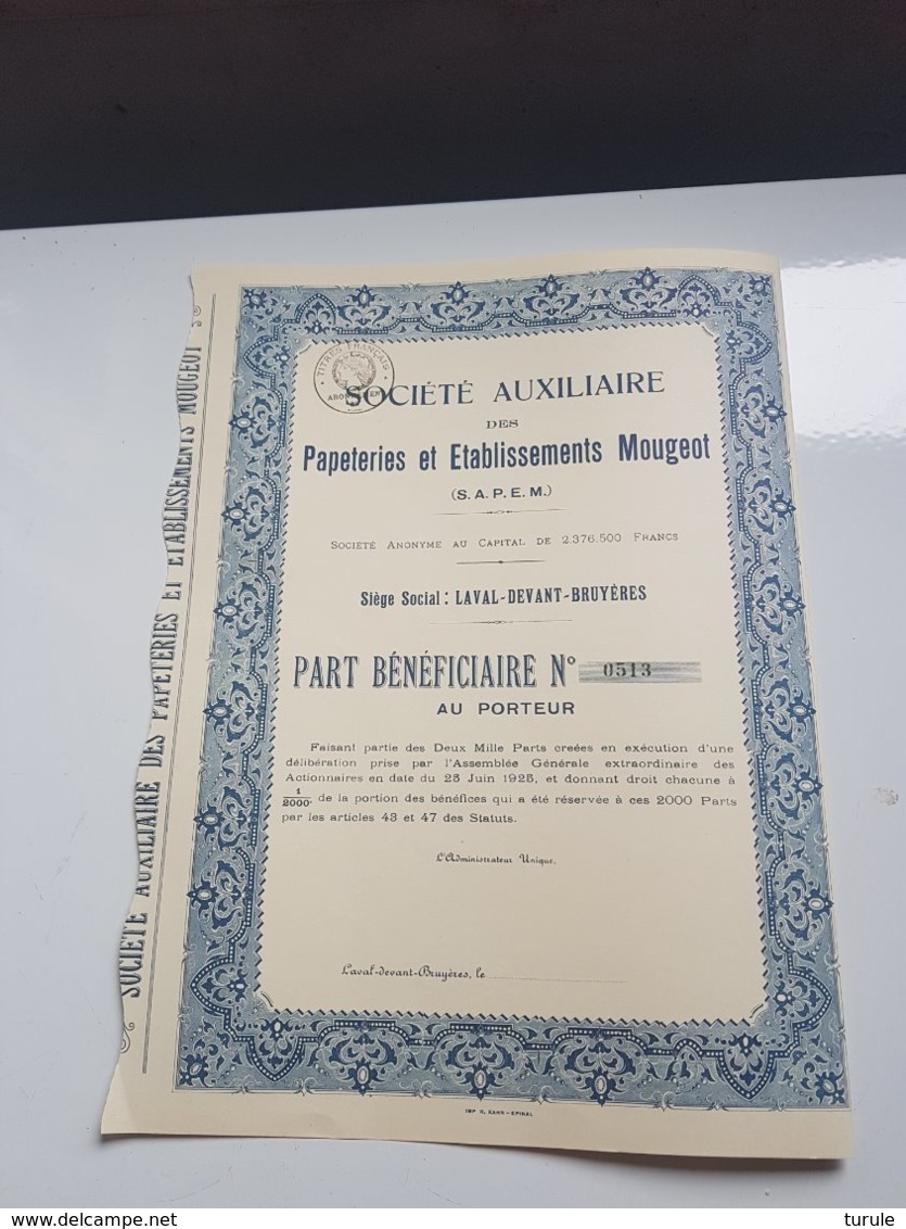 Papeteries Et établissements MOUGEOT (vosges) - Autres & Non Classés