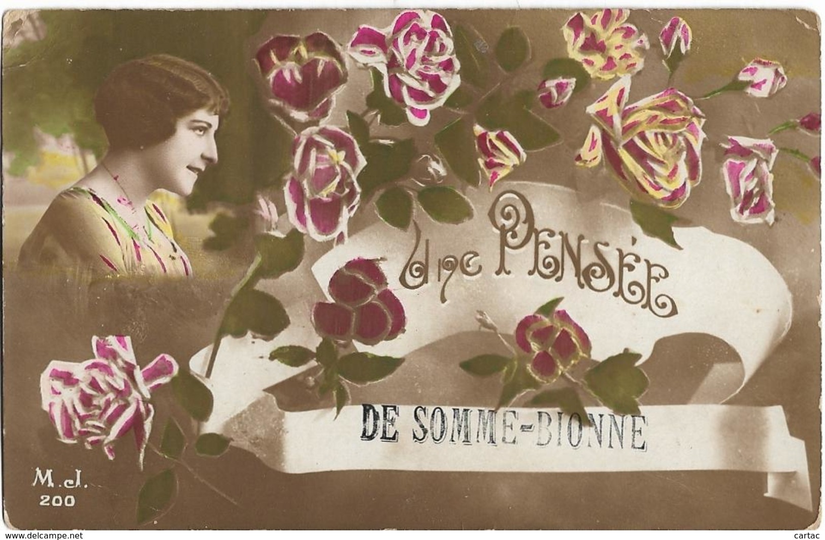 D51 - SOMME-BIONNE - UNE PENSEE DE SOMME-BIONNE - Carte Fantaisie  Femme - Fleurs - Altri & Non Classificati