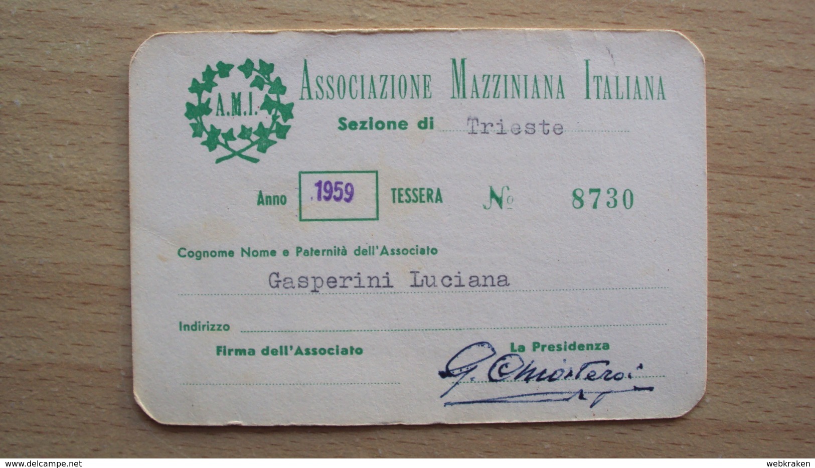 TESSERA DEL 3° CONGRESSO NAZIONALE GIURIDICO FORENSE TRIESTE 1955 (sc. 1) - Non Classificati