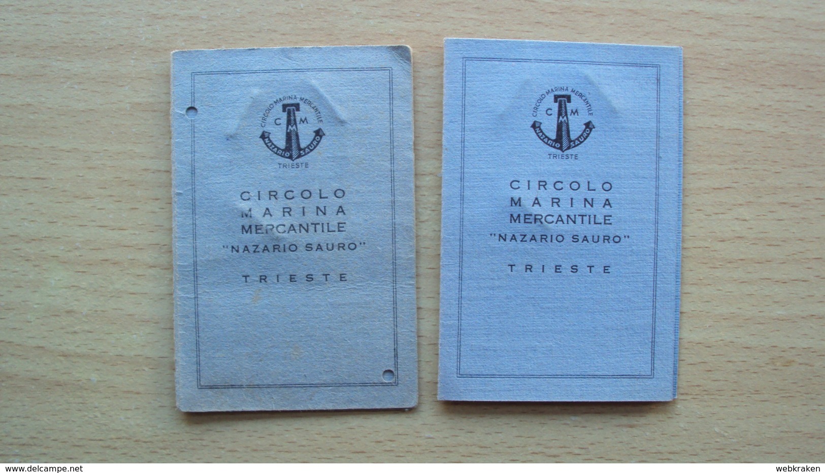 2 TESSERE DEL CIRCOLO MARINA MERCANTILE NAZARIO SAURO DI TRIESTE 1951 - 1954 (sc. 1) - Non Classificati