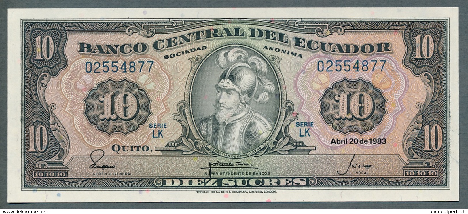 P-114b 10 Sucres  20.4.1983) - UNC Série LK N° 02554877 - Ecuador