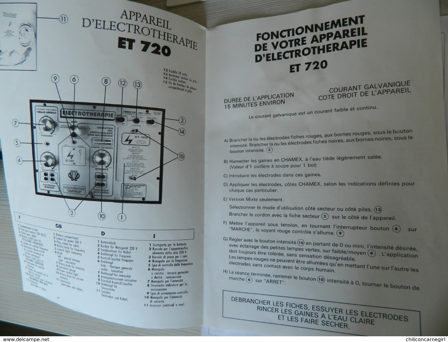 Valise d'Electrothérapie ET 720 Basses Fréquences Complète - Electrodes, clefs, notice, fusibles - MAZARAKIS - TB état