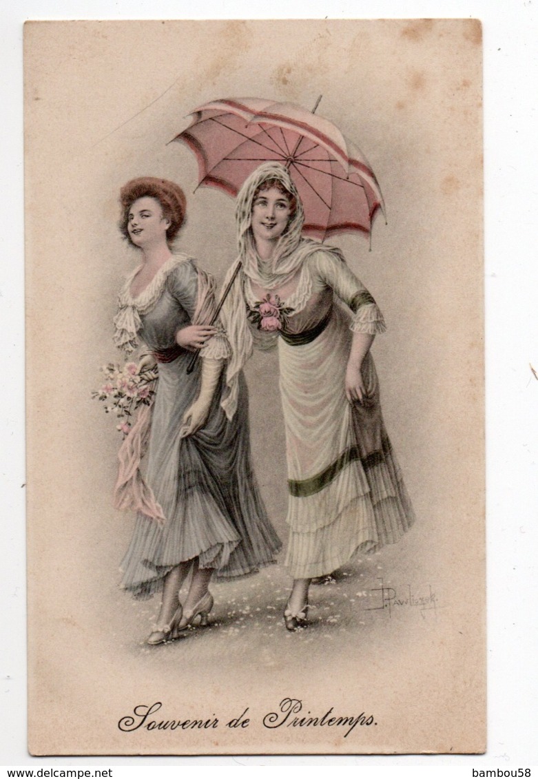 Style Viennoise * B. K. W. I. 613-4 * FEMMES * PARAPLUIE * SOUVENIR DE PRINTEMPS * Carte Colorisée - Autres & Non Classés