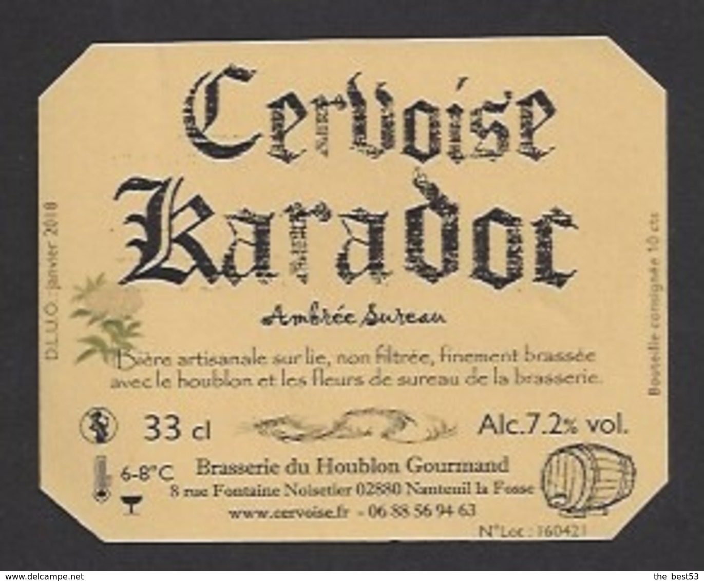 Etiquette De Cervoise Ambrée Sureau - Karadoc -  Brasserie Du Houblon Gourmand à Nanteuil La Fosse  (02) - Bière