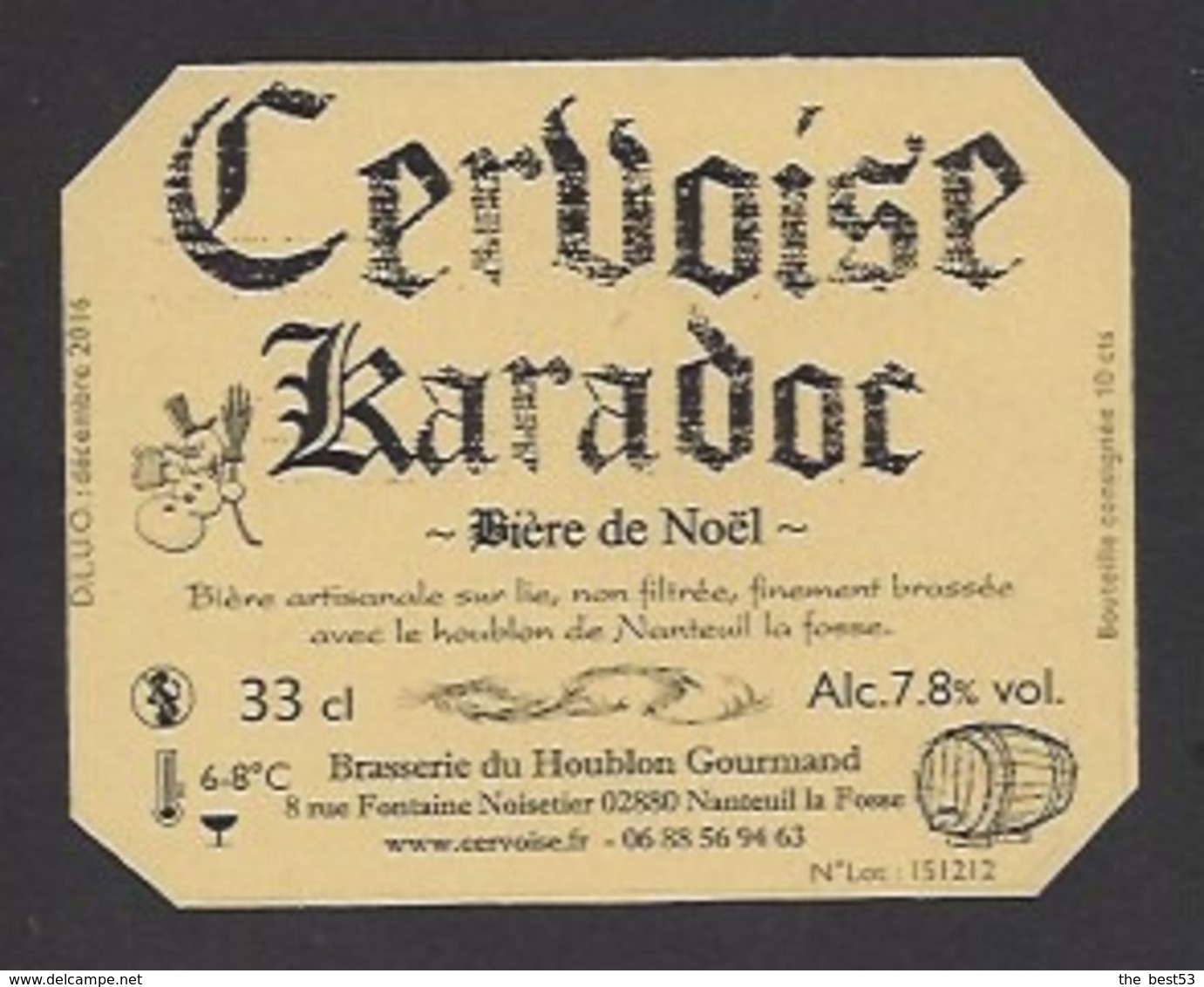 Etiquette De Cervoise De Noël - Karadoc -  Brasserie Du Houblon Gourmand à Nanteuil La Fosse  (02) - Bière