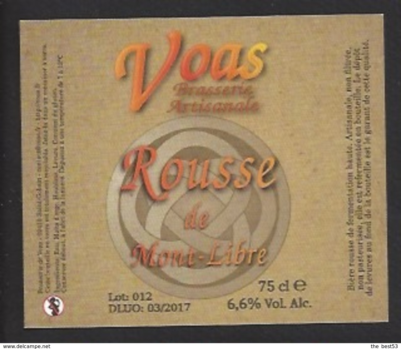 Etiquette De Bière Rousse  -   Brasserie De Voas à Saint Gobain  (02) - Bière