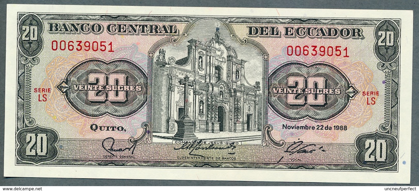 P 121a - 20 SUCRES - 22/11/1988 - NEUF Série LS N° 00639051 - Ecuador