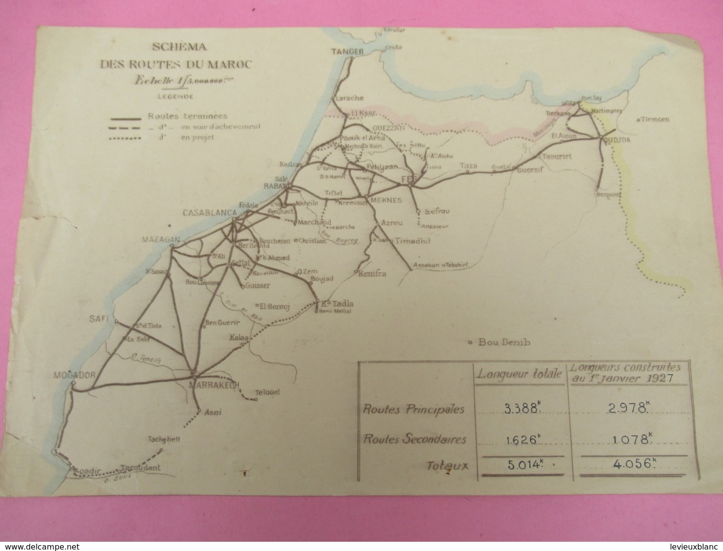 Carte Ancienne/Schéma Des Routes Du MAROC/Longueurs Construites /Terminées, En Voie D’achèvement, En Projet/1927  PGC372 - Geographical Maps