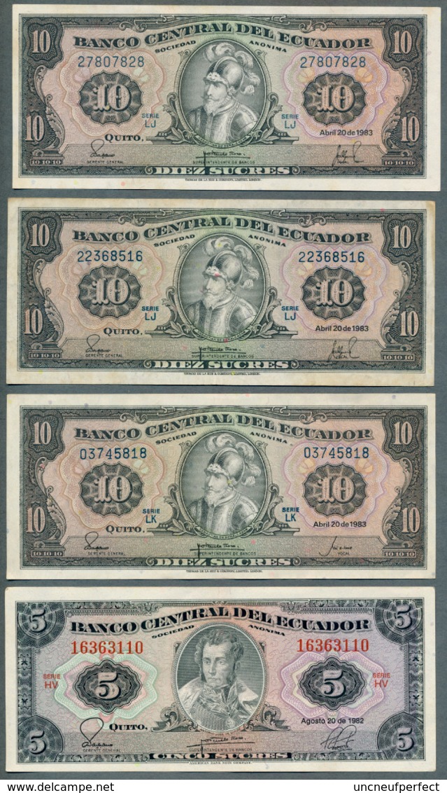 P 114b - 10 & 5 SUCRES - 1983/1982 -  Série LJ-LJ-LK/HV 4 Signatures - Ecuador