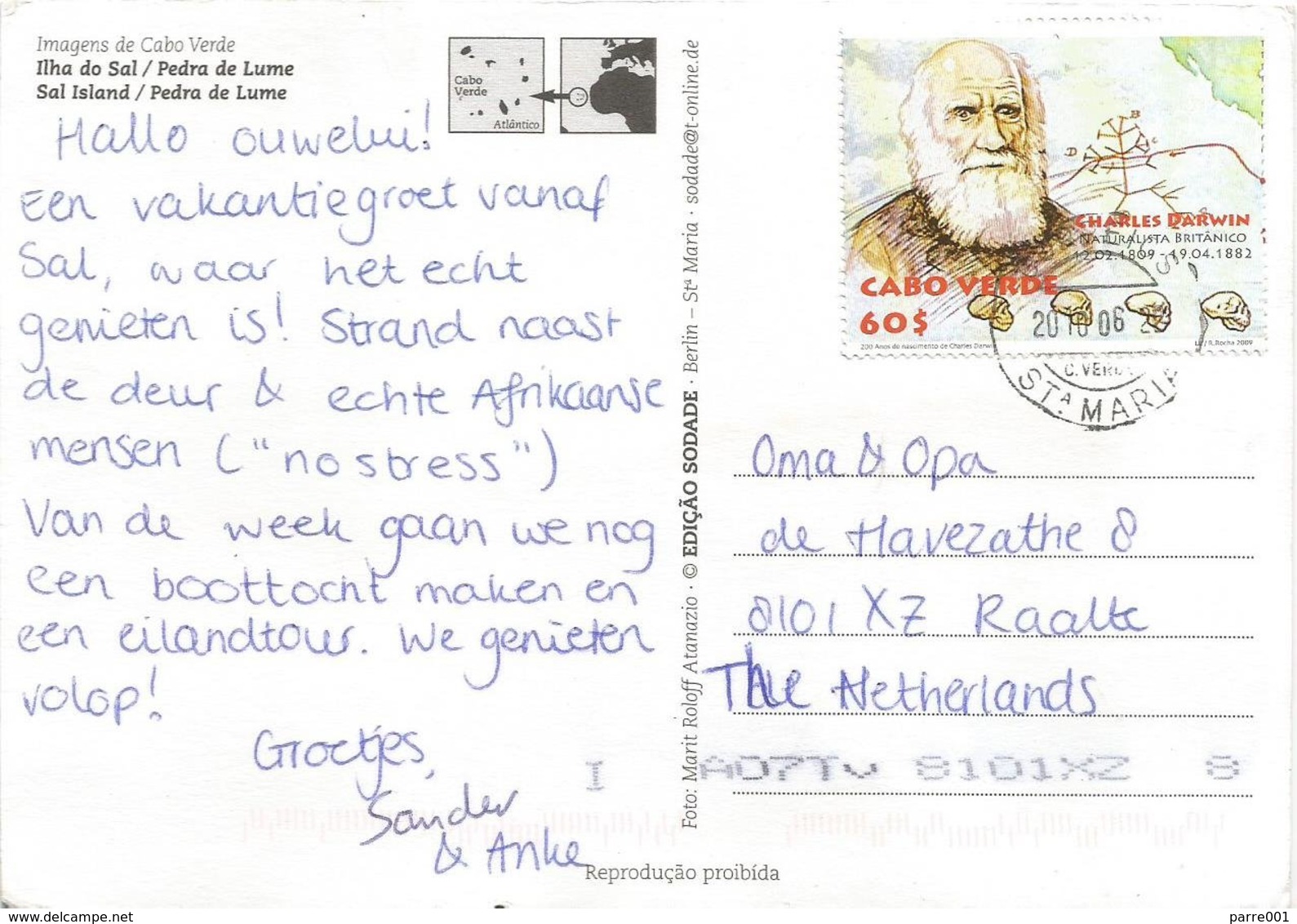 Cabo Verde 2010 Sta Maria Charles Darwin Evolution Viewcard - Kaapverdische Eilanden