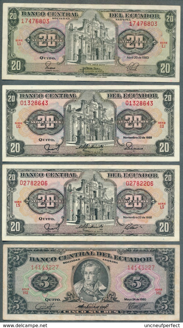 P 121Aa - 20 & 5 SUCRES - 1983/88/1980 -  Série LI-LQ-LS/HU- 4 Signatures - Ecuador