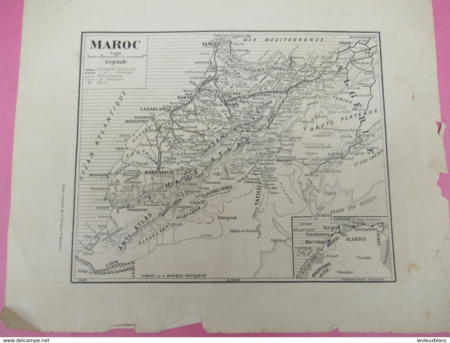 Carte Ancienne/ MAROC/Carte Géographique Du Pays/Carte Extraite De L'Afrique Française/ 1923  PGC373 - Carte Geographique