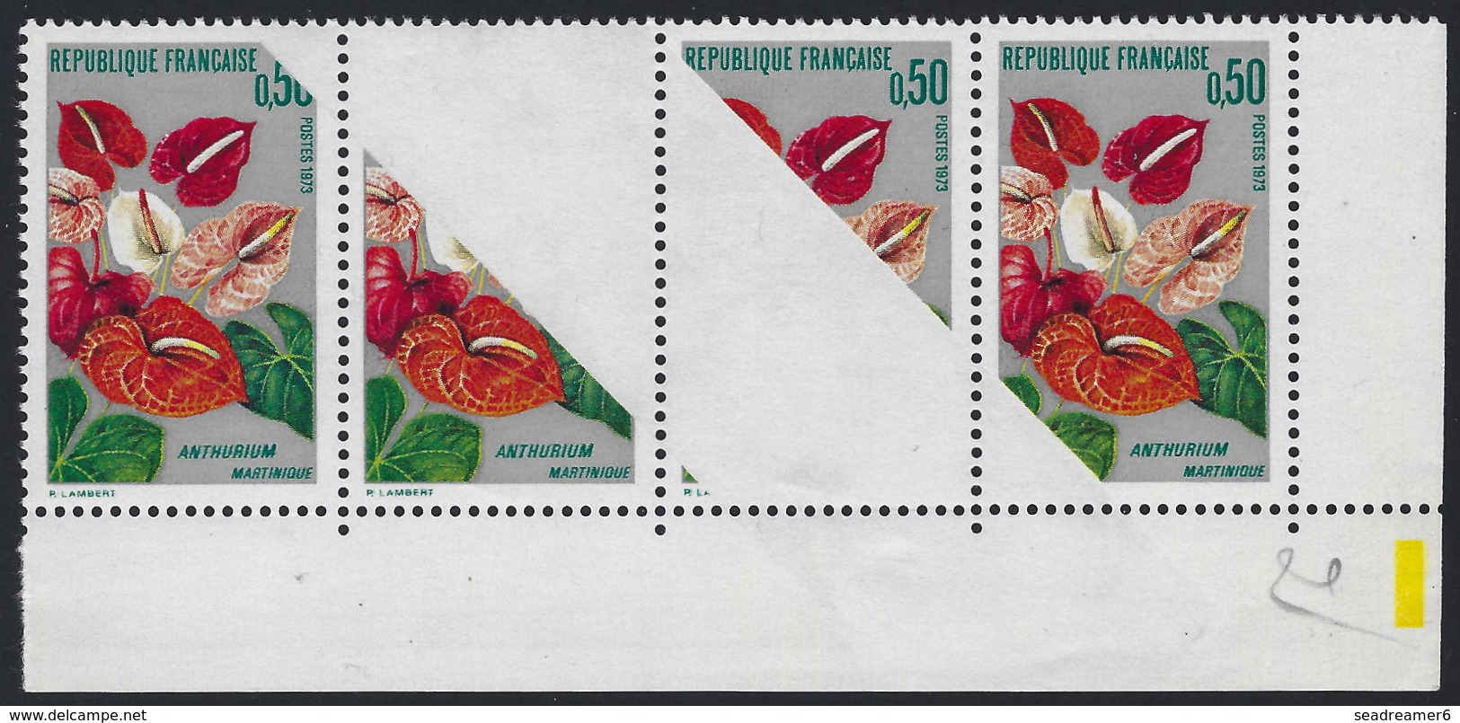 France Anthurium N°1738** Bande 4 Effacement Sans Faciale Cause Bande De Papier Lors De L'impression RRR Signé Calves - Unused Stamps