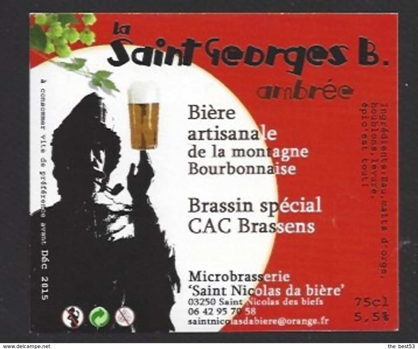 Etiquette De Bière Ambrée - La Saint Georges B 75 Cl - Microbrasserie De Saint Nicolas De Biefs  (03) - Bière