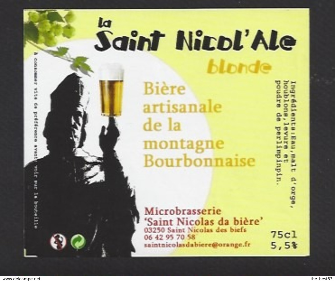 Etiquette De Bière Blonde - La Saint Nicol'ale  75 Cl  - Microbrasserie De Saint Nicolas De Biefs  (03) - Bière