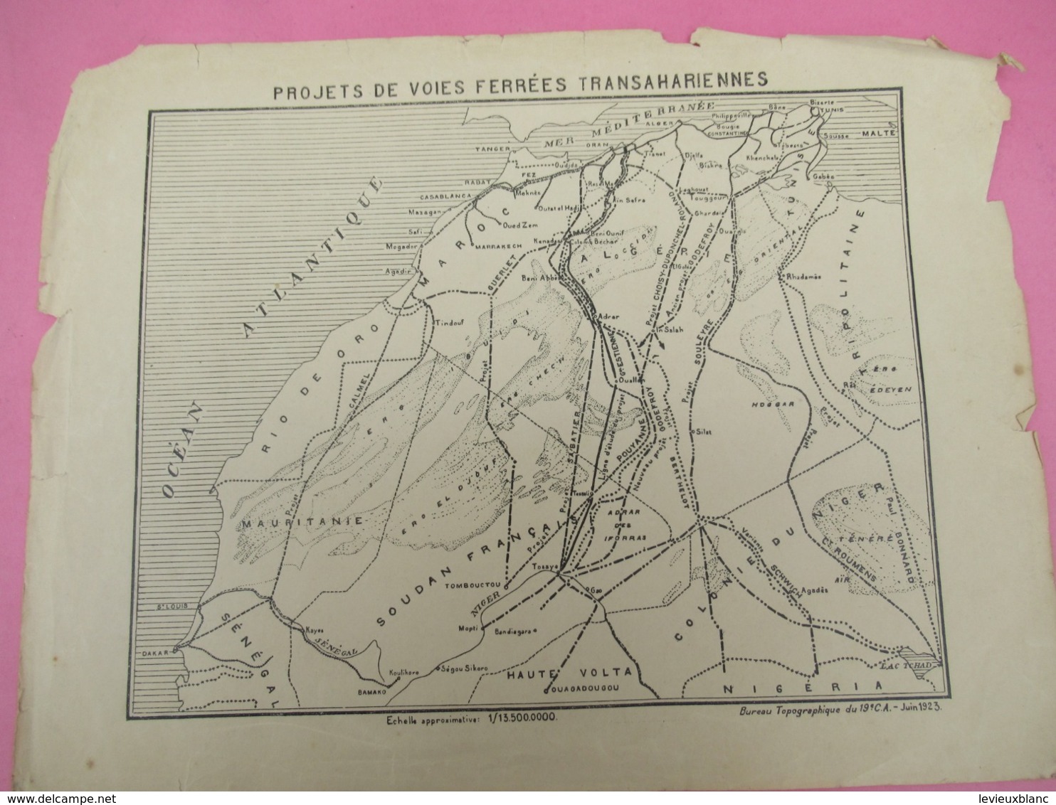 Carte Ancienne/MAROC-ALGERIE-TUNISIE/Carte Géographique /Projets De Voies Ferrées Transahariennes / 1923          PGC374 - Cartes Géographiques