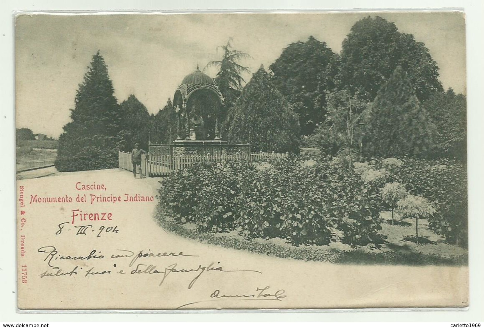 FIRENZE - CASCINE, MONUM.TO DEL PRINCIPE INDIANO 1904 VIAGGIATA FP - Firenze