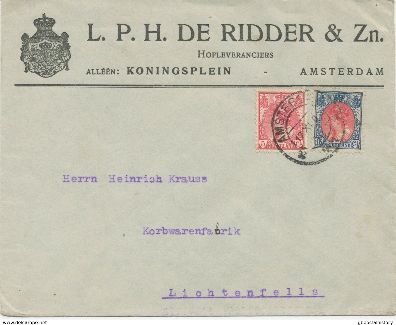 NIEDERLANDE1919 Queen Wilhelmina 5 C And 15 C, Rare Mixed Postage On Advertising Cover - Brieven En Documenten