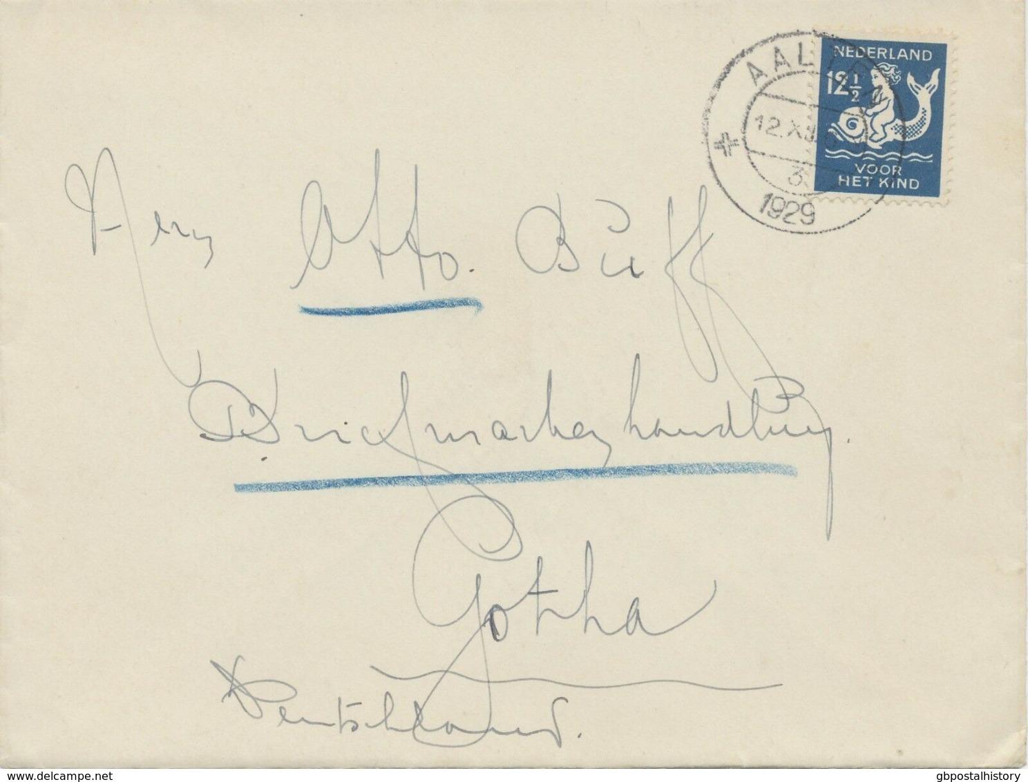 NIEDERLANDE1929, Children's Charity 12 1/2 (+ 3 1/2) C As Very Rare Single Postage Cover - Brieven En Documenten