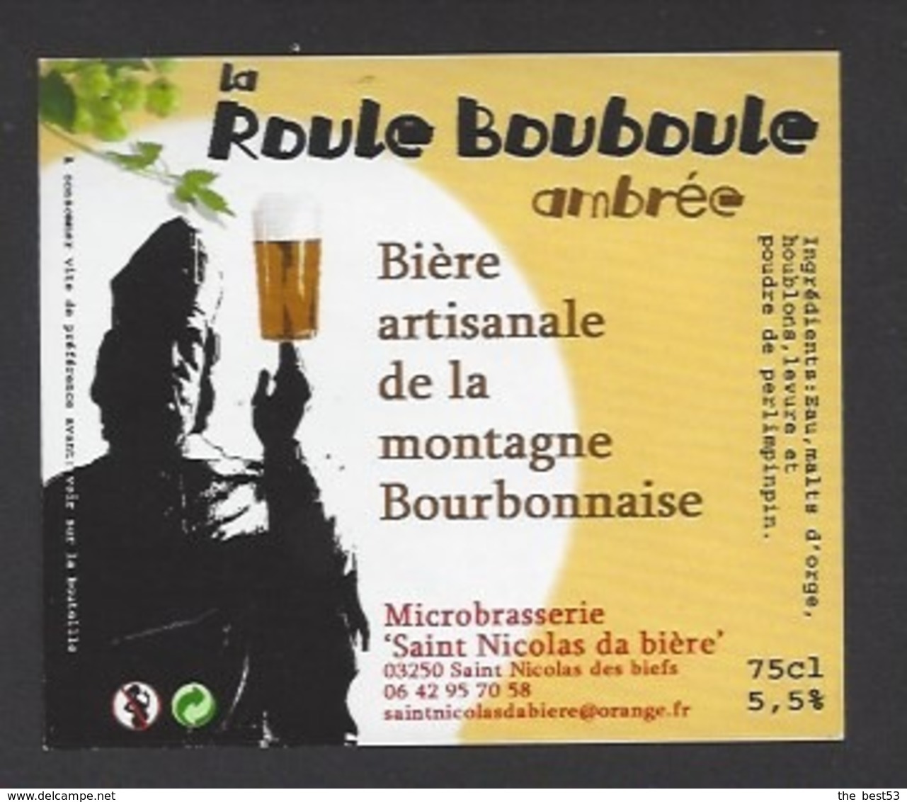 Etiquette De Bière Ambrée - La Roule Bouboule  75 Cl  - Microbrasserie De Saint Nicolas De Biefs  (03) - Bière