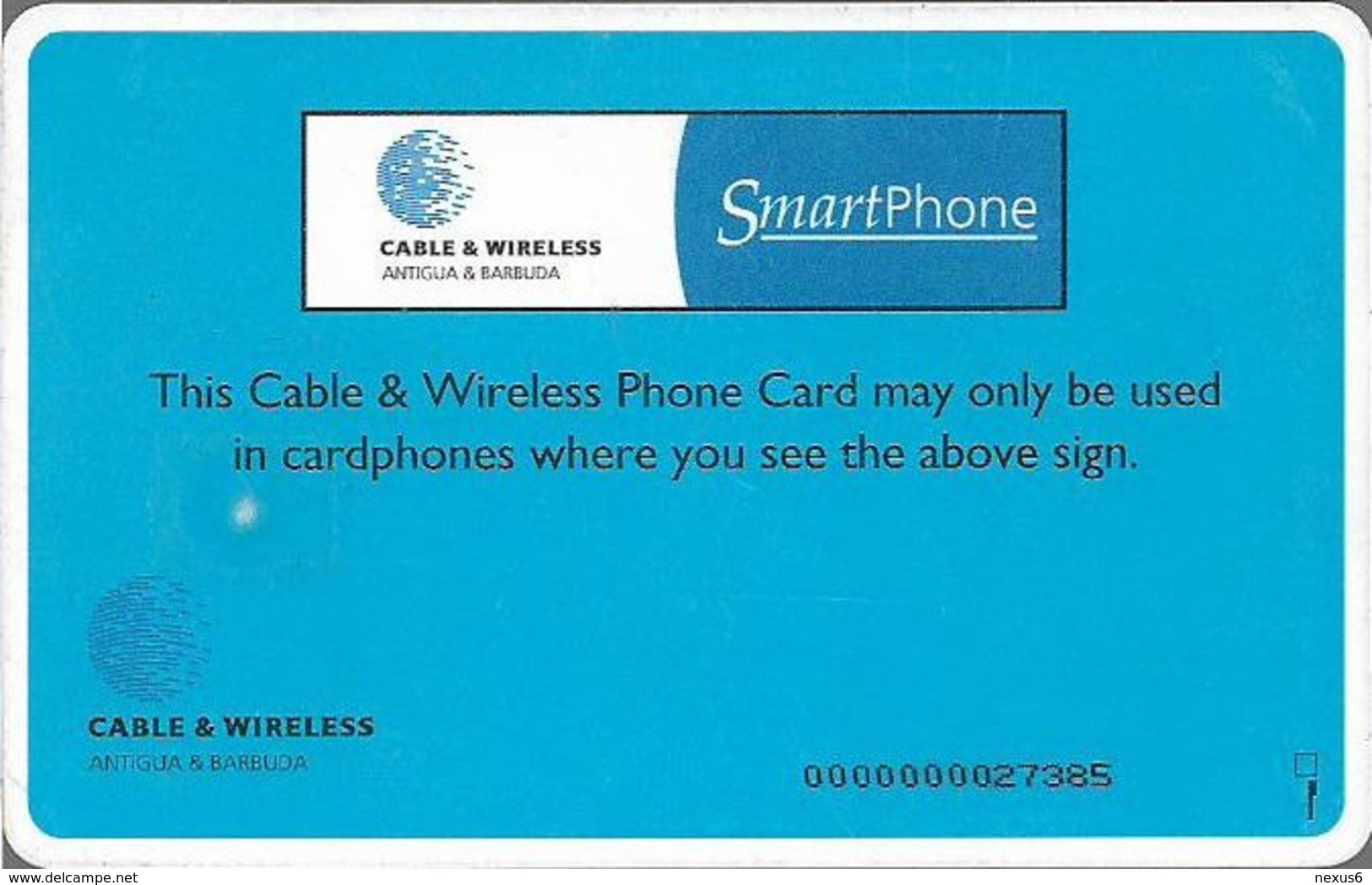 Antigua & Barbuda - C&W (Chip) - Smart Card Red - Chip Gem5 Black, 20 EC$, 1999, Used - Antigua En Barbuda