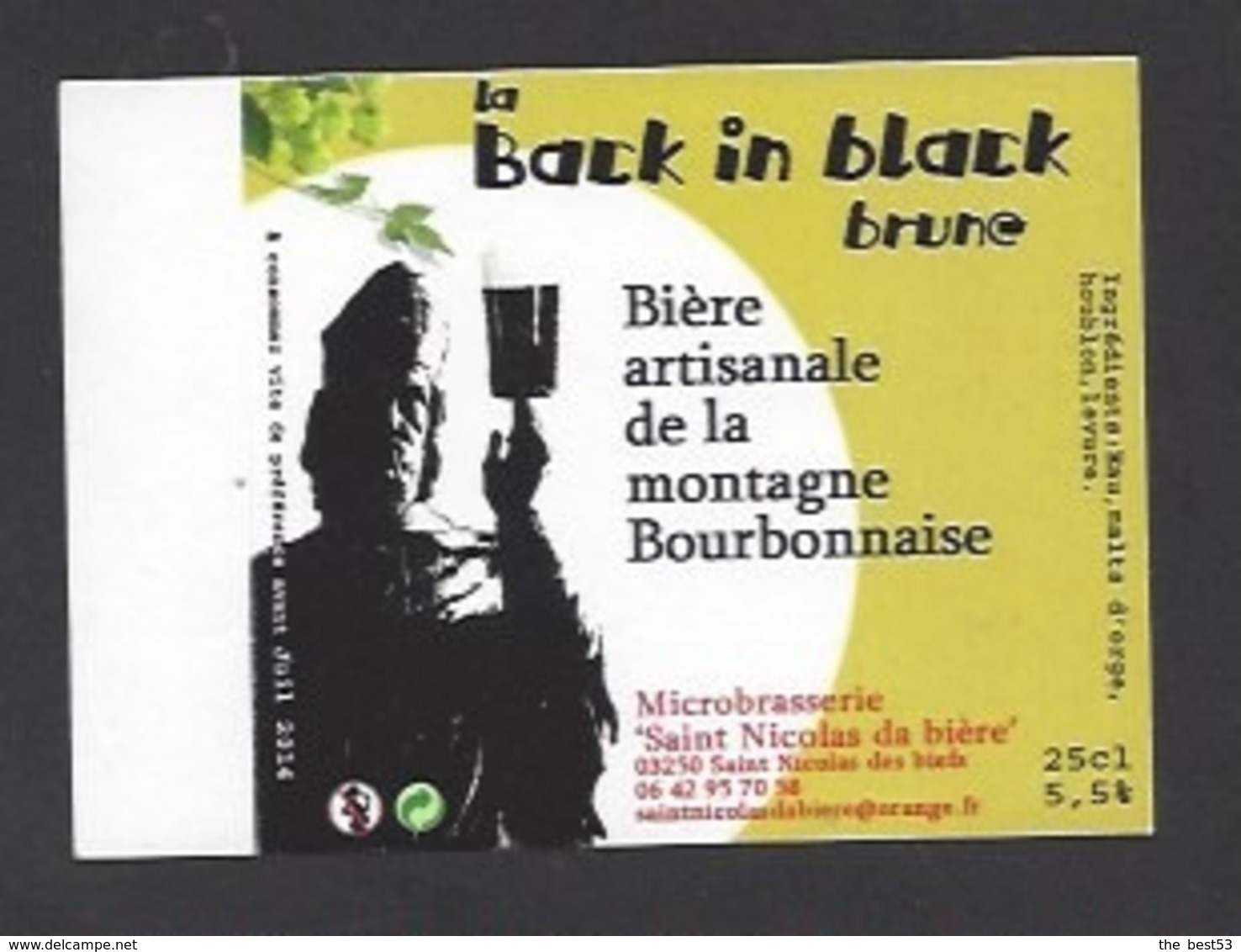 Etiquette De Bière Brune - La Black In Black 25 Cl  - Microbrasserie De Saint Nicolas De Biefs  (03) - Bière