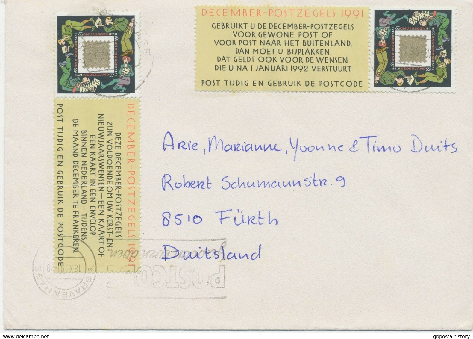 NIEDERLANDE1991 55 C December Stamp (Christmas Stamp) Twice Superb Cover PRE-RELEASE FDC - Brieven En Documenten