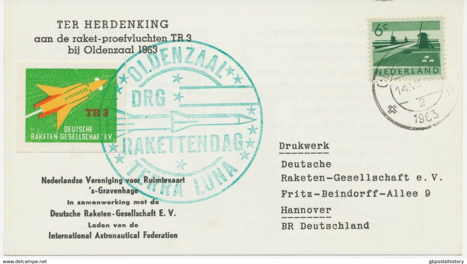 NIEDERLANDE 1963, Kab.Raketen-Probeflug "TR3" Bei OLDENZAAL, Niederlande - Poste Aérienne