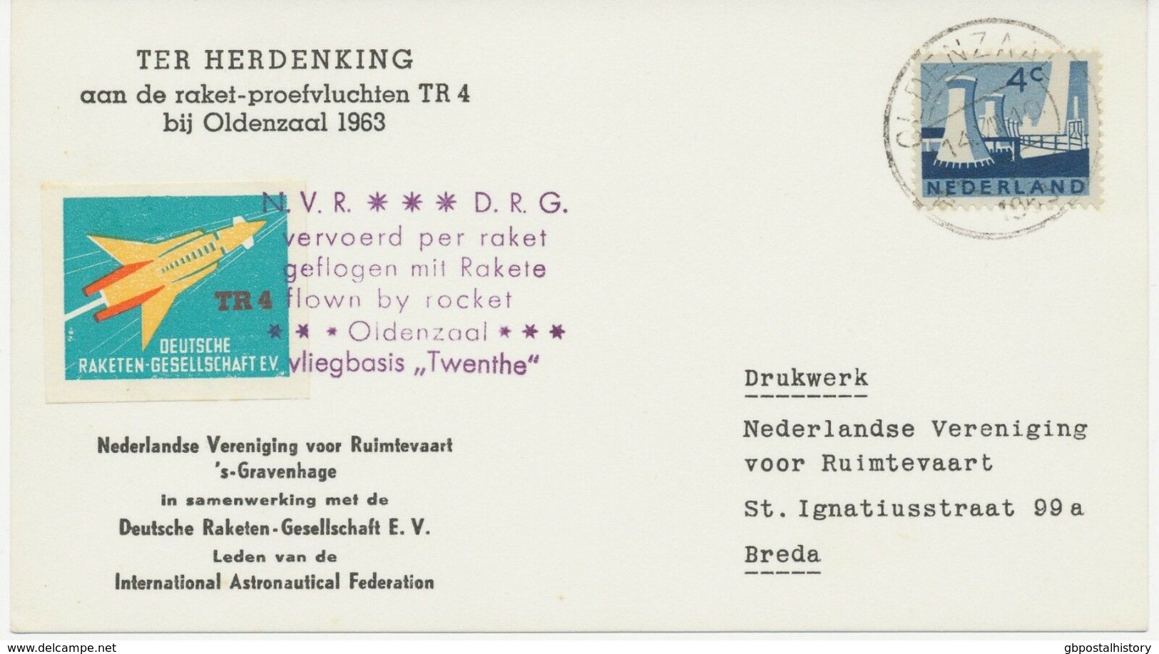 NIEDERLANDE 1963, Kab.Raketen-Probeflug "TR4" Bei OLDENZAAL, Niederlande - Poste Aérienne