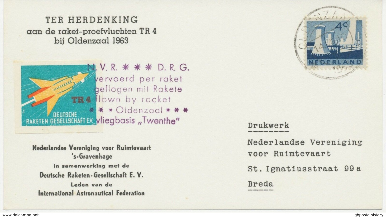 NIEDERLANDE 1963, Kab.Raketen-Probeflug "TR4" Bei OLDENZAAL, Niederlande - Luchtpost