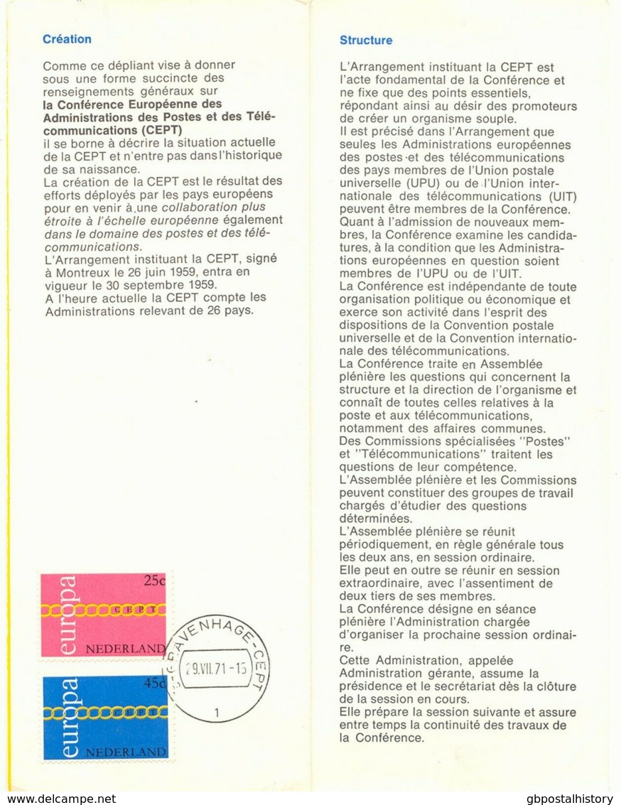 NETHERLANDS CEPT 1971, La Conférence Européenne Of The Administration Des Postes - Briefe U. Dokumente