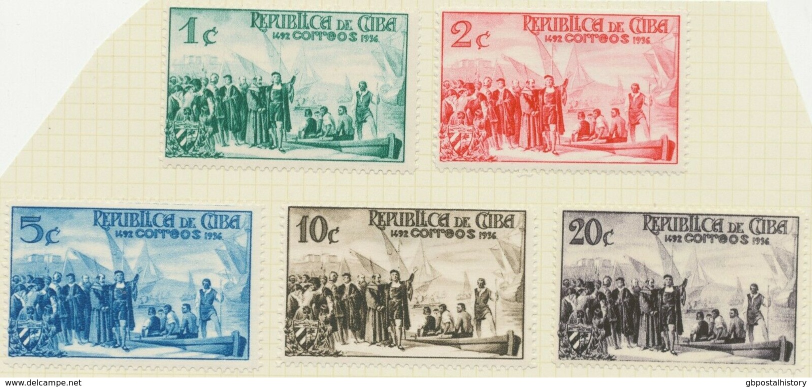 CUBA 1936, Christopher Columbus 1 C. - 20 C., 5 Different Unused Essays Of Not Issued - Sin Dentar, Pruebas De Impresión Y Variedades