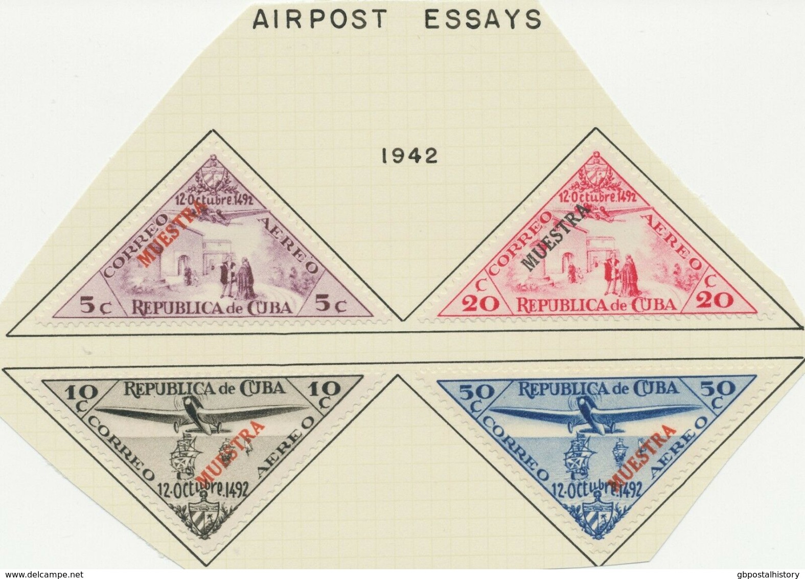 CUBA 1942 450th Anniversary Of The Discovery Of America 5 C - 50 C 4 Different ESSAYS - Geschnittene, Druckproben Und Abarten