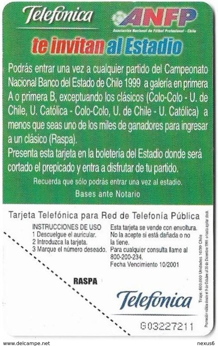 Chile - Telefónica - ANFP Football, (No Sticker At Corner Of Revers) Gem1B Not Symm. White-Gold, 10.1999, 2.000Cp$, Used - Chile