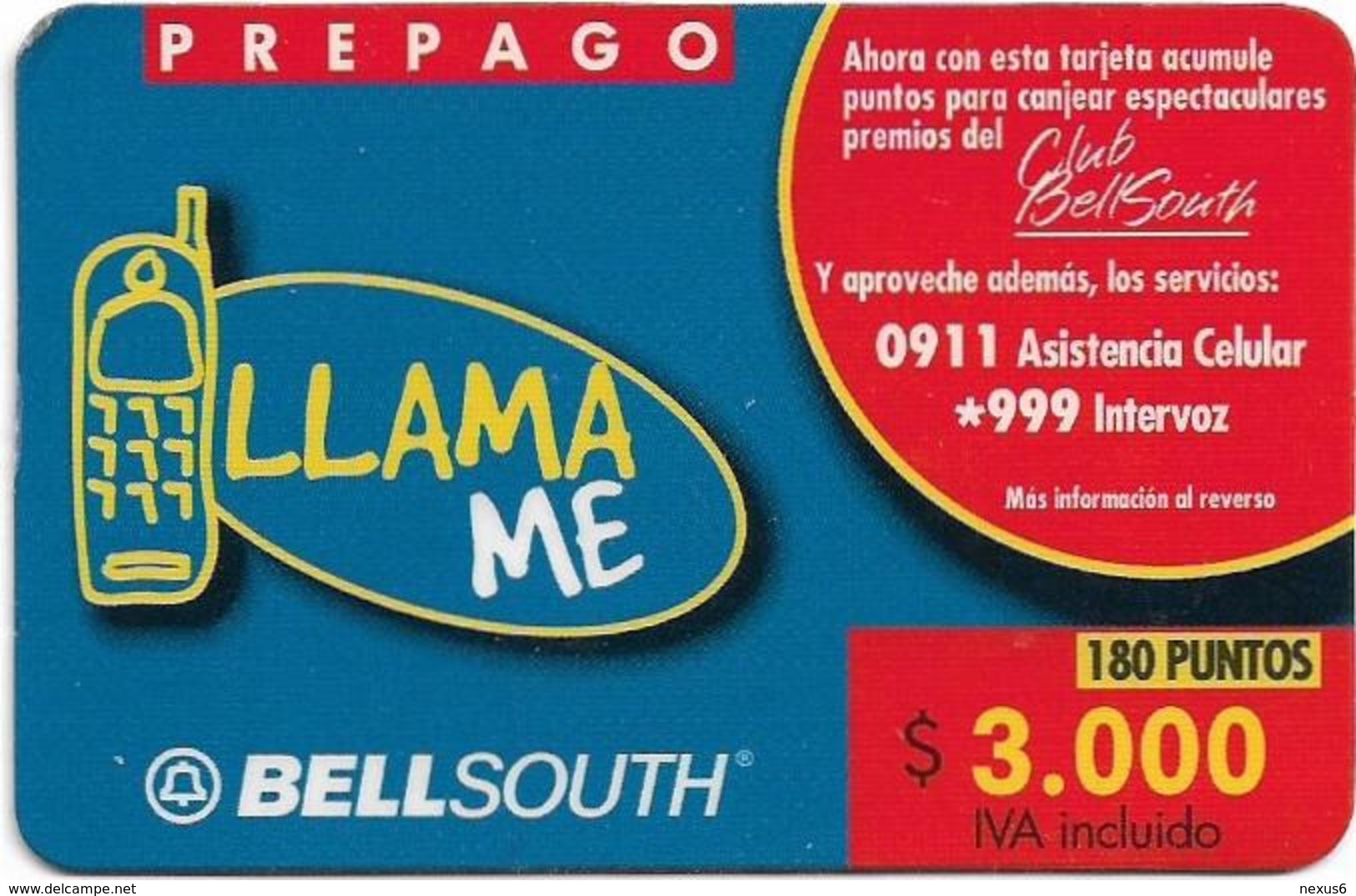 Chile - Bell South - Llamame - Prepago Mobile, Prepaid 3.000Cp$, Exp. 31.12.2001, Used - Chili