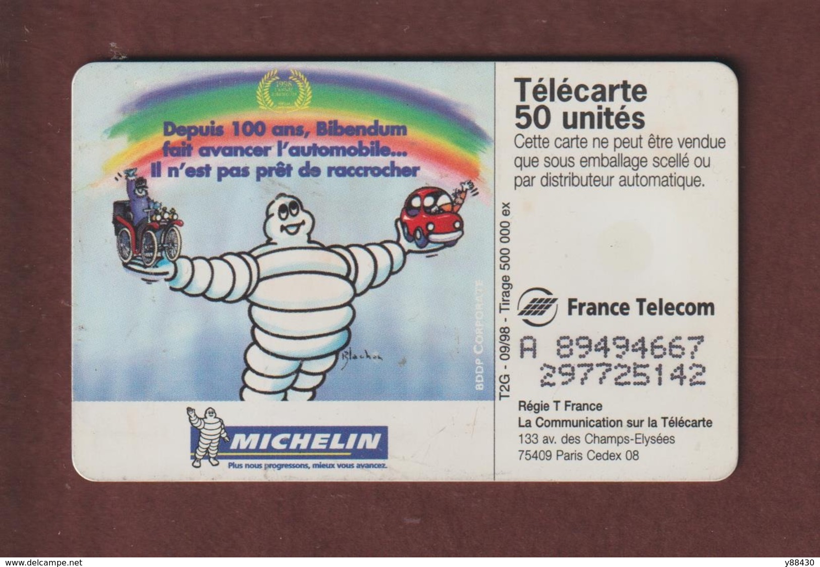 TELECARTE - Carte Téléphonique De 50 Unités - MICHELIN . Depuis 100 Ans Bibendum Fait Avancer L'automobile - 2 Scannes. - 50 Unità  