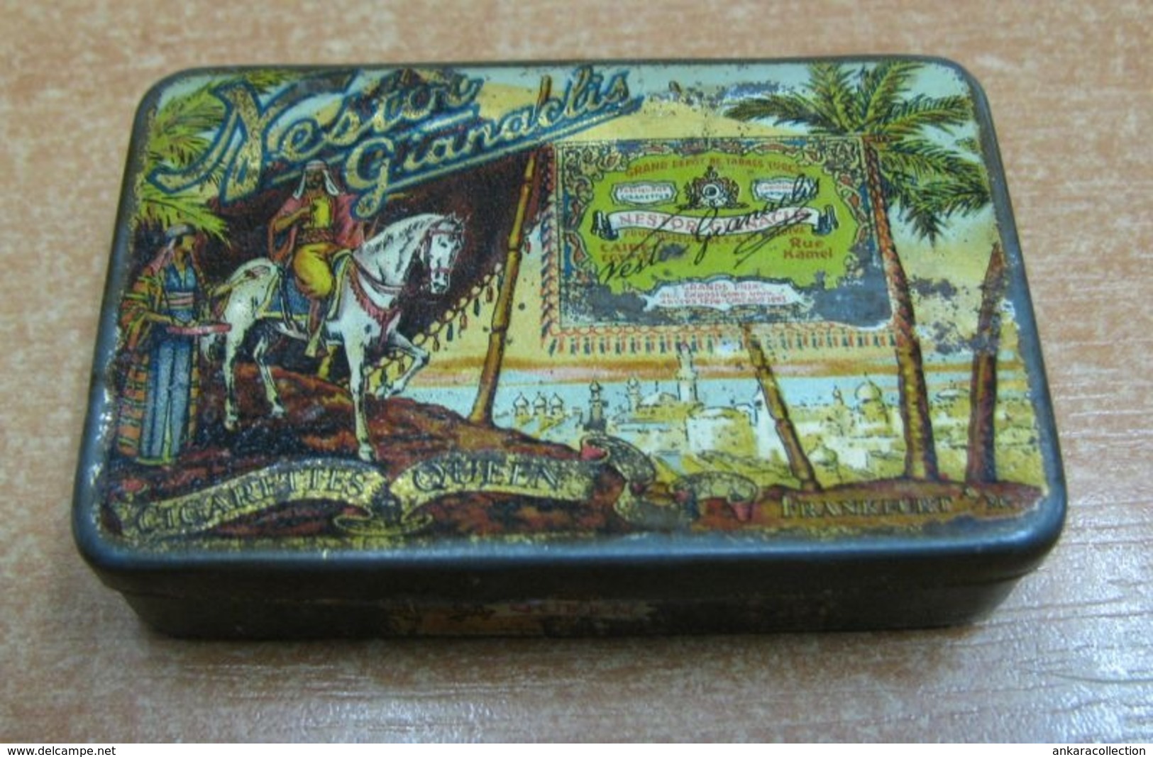 AC - NESTOR GIANACLIS KING FRANKFURT CIGARETTE - TOBACCO EMPTY VINTAGE TIN BOX - Tabaksdozen (leeg)