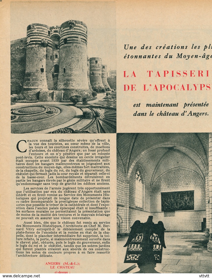 1954 : Document, ANGERS, La Tapisserie De L'Apocalypse, Château, La Porte Des Champs, La Chapelle, Tableaux, Détail... - Non Classés