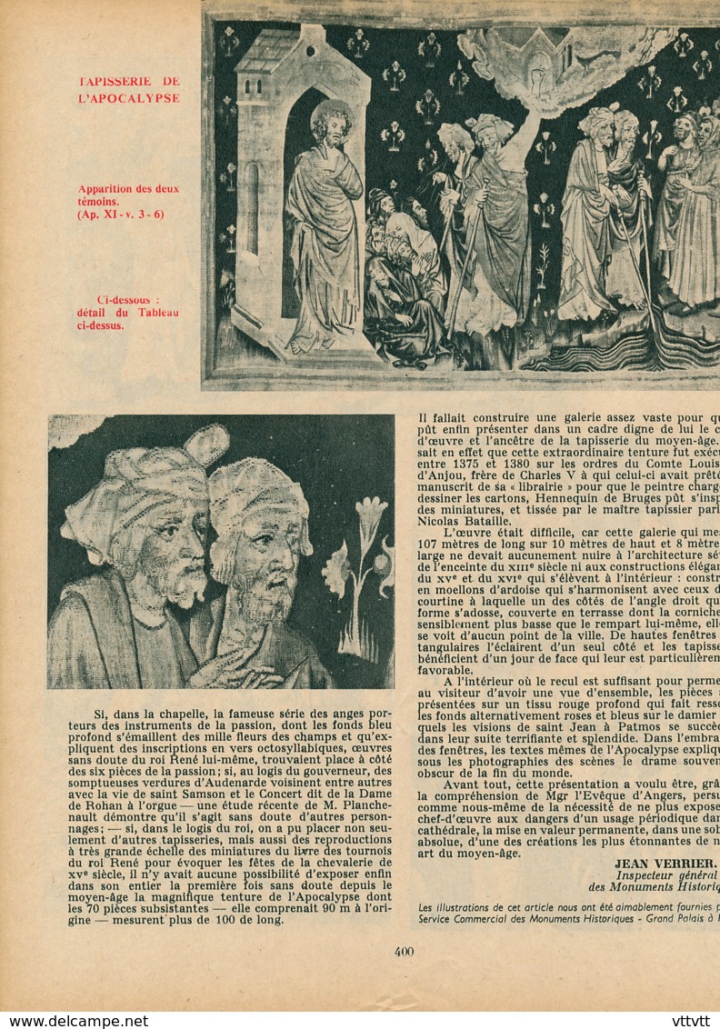 1954 : Document, ANGERS, La Tapisserie De L'Apocalypse, Château, La Porte Des Champs, La Chapelle, Tableaux, Détail... - Non Classés