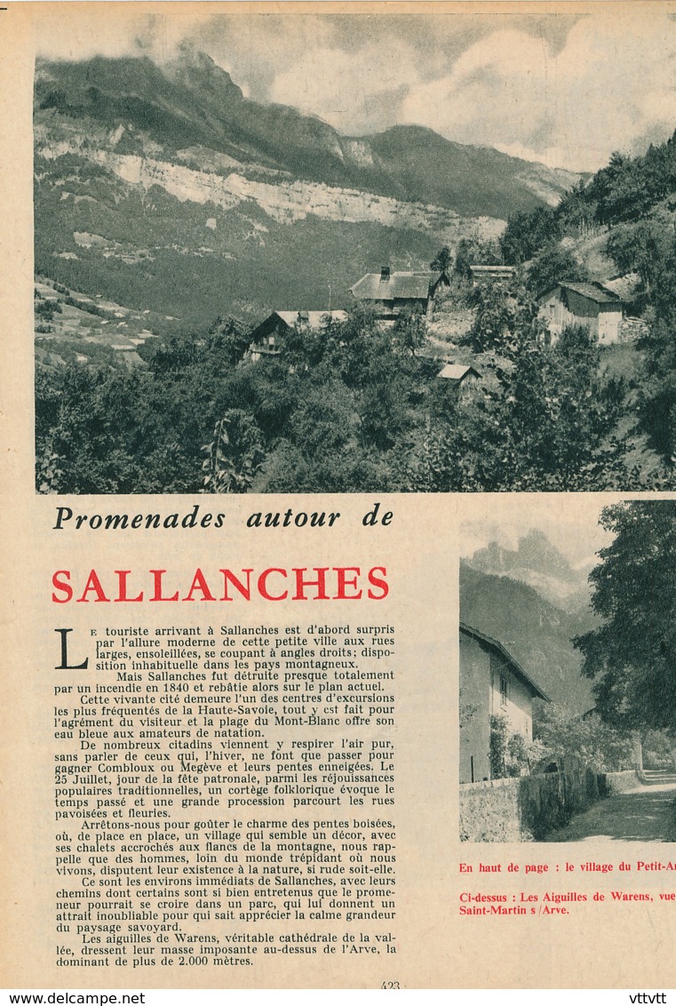 1954 : Document, SALLANCHES, Le Petit-Arvet, Aiguilles De Warens, Eglise De Cordon, Lac De Caveltaz, Pointe D'Areu... - Unclassified