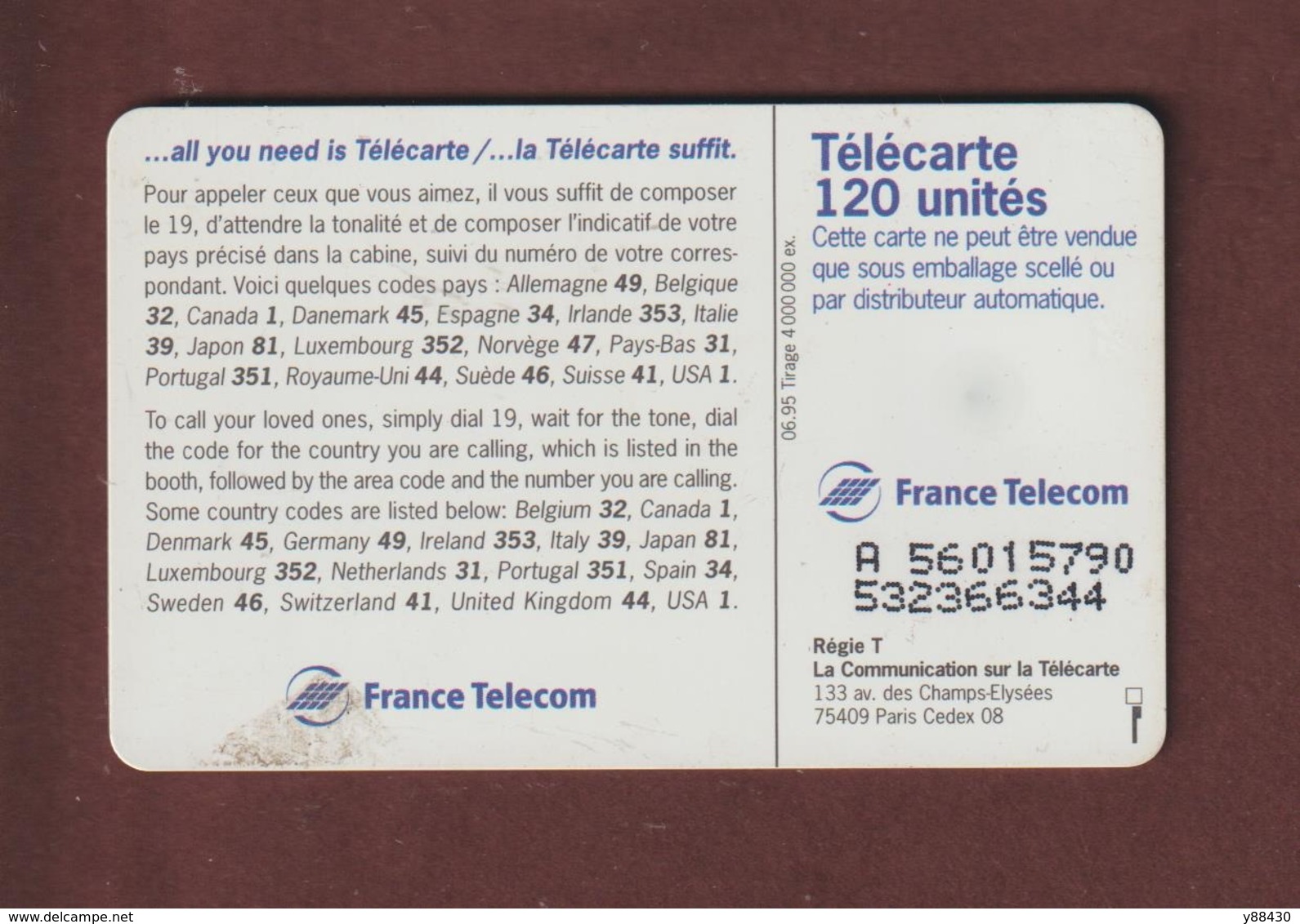 TELECARTE - Carte Téléphonique De 120 Unités - CALL HOME  - 2 Scannes. - 120 Unidades