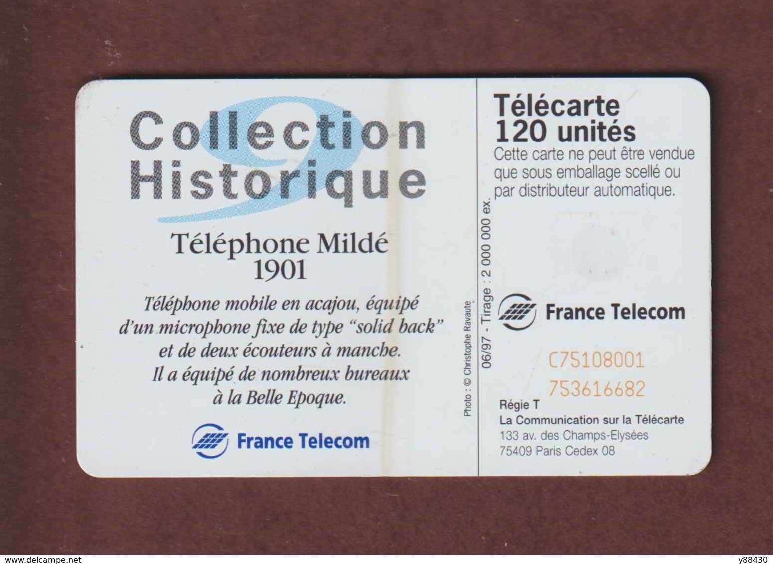 TELECARTE - Carte Téléphonique De 120 Unités - Téléphone Mildé 1901  - 2 Scannes. - 120 Units