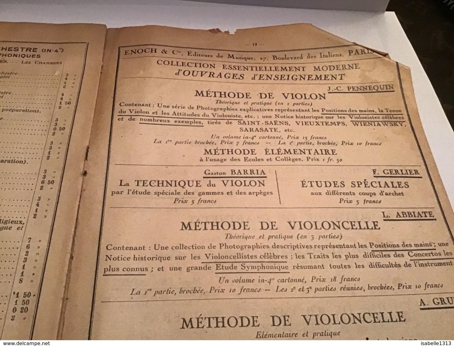 Catalogue Général D’orchestre Table Des Matières Paris XIX Pages éditeur De Musique Enoch - Partituren
