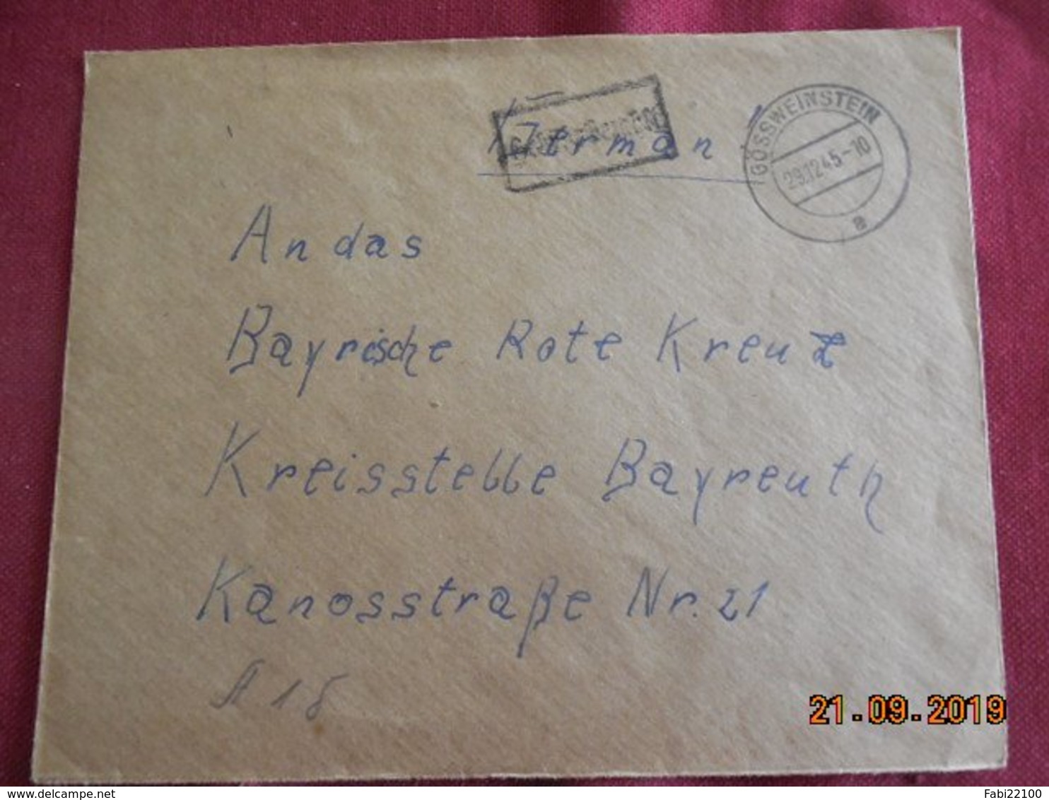 Lettre De 1945 De Gossweinstein Pour Bayreuth - Autres & Non Classés