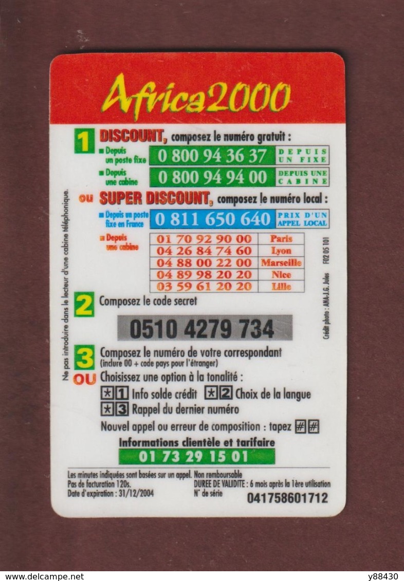 Carte De Téléphone  De 75 Unités D' Appel Prépayées - AFRICA 2000  - 2 Scannes. - Origine Inconnue