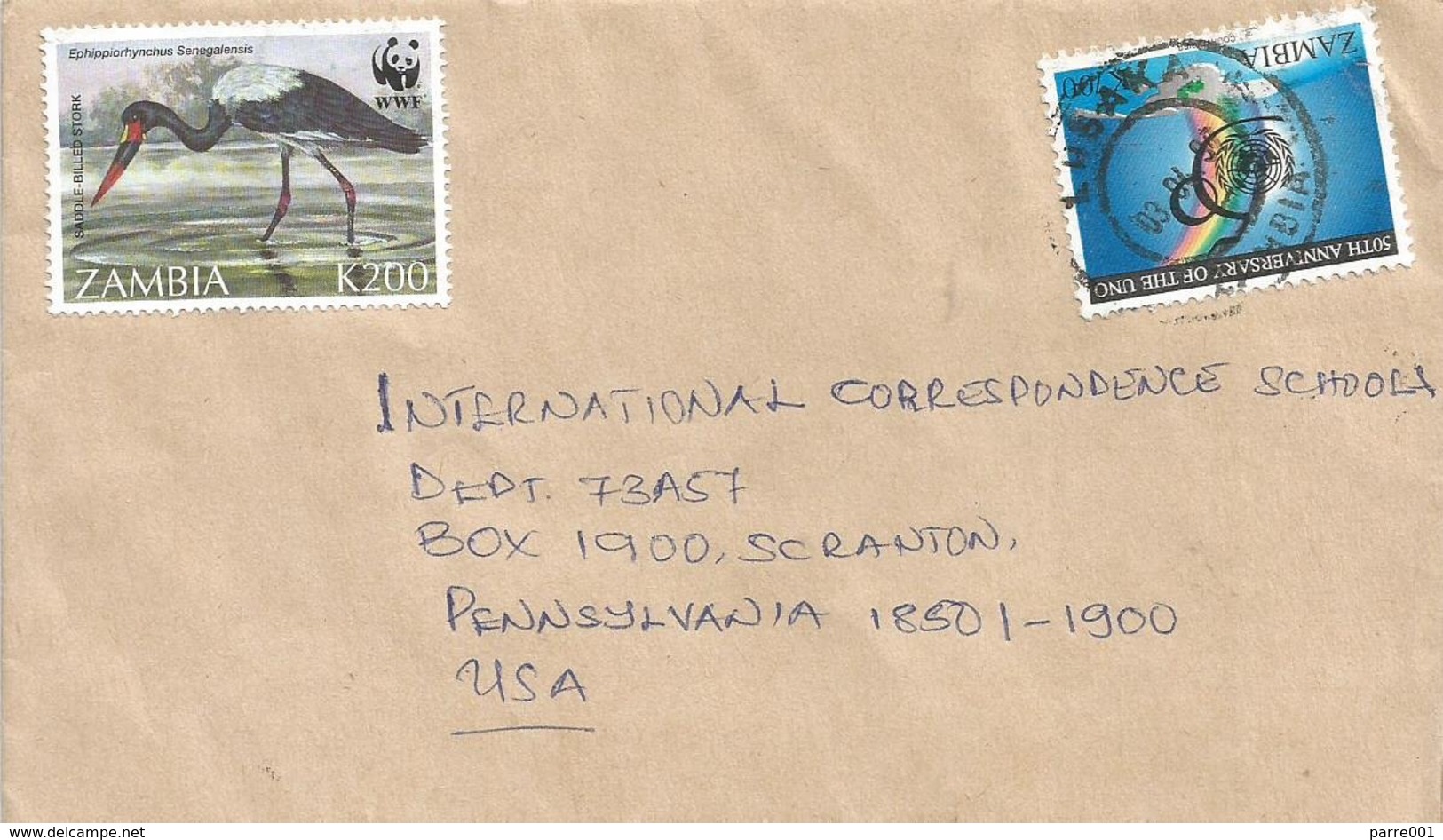 Zambia 1997 Lusaka Saddle-billed Stork WWF UN Cover - Cartas & Documentos