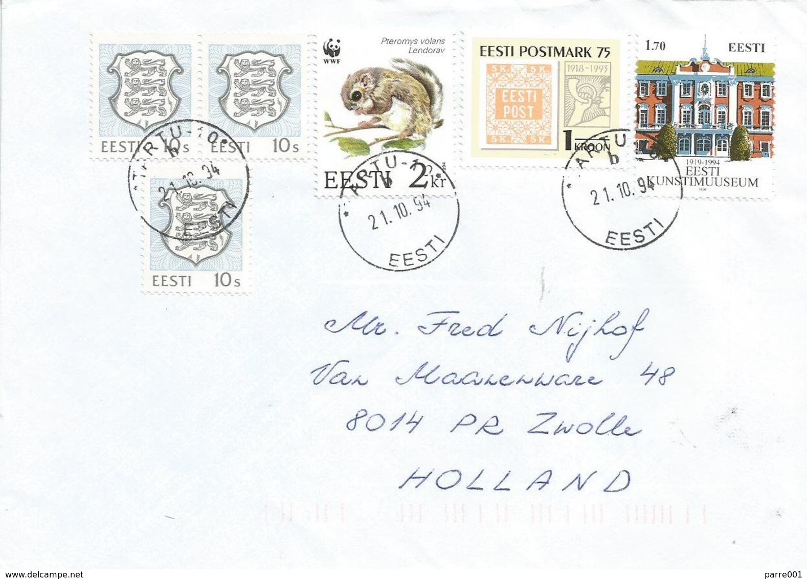 Estonia 1994 Tartu Siberian Flying Squirrel Pteromys Volans WWF Stamps On Stamps Museum Cover - Storia Postale