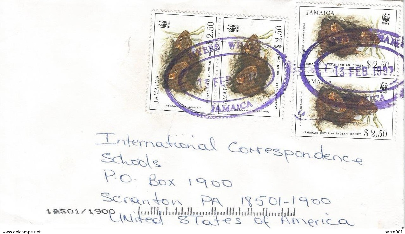 Jamaica 1997 Myers Wharf Jamaican Coney Geocapromys Brownii WWF Cover - Brieven En Documenten