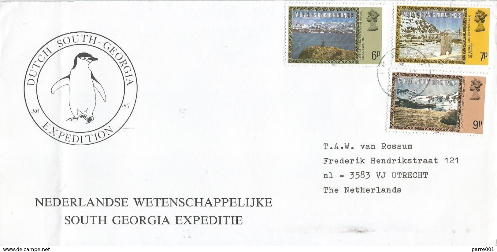 South Georgia 1987 Falklands Dependencies Shackleton's Grave Dutch Scientific Expedition Cover - Zuid-Georgia