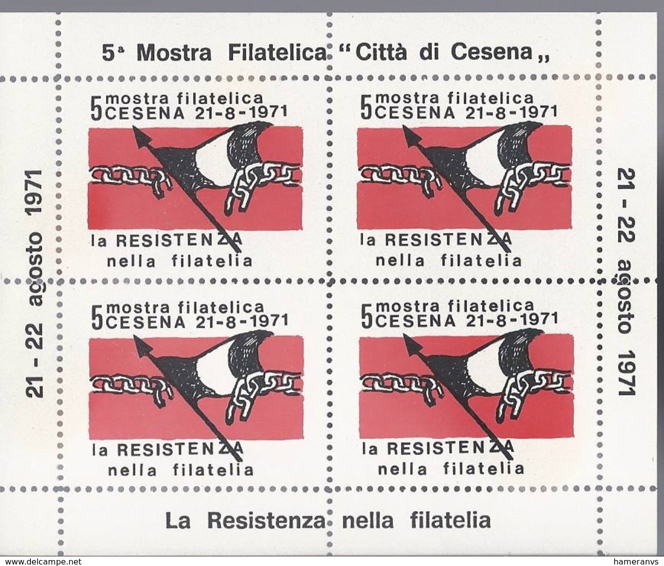 5° Mostra Filatelica Città Di Cesena - La Resistenza Nella Filatelia + Foglietto Erinnofilo - H1922 - Cesena